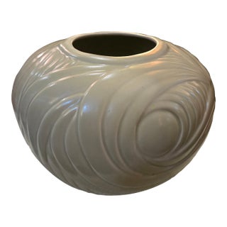 Vintage Japanese Ceramic Vase With Seafoam Celadon Glaze and Swirl Pattern For Sale