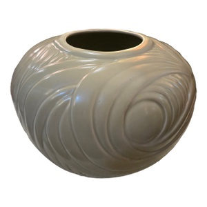 Vintage Japanese Ceramic Vase With Seafoam Celadon Glaze and Swirl Pattern