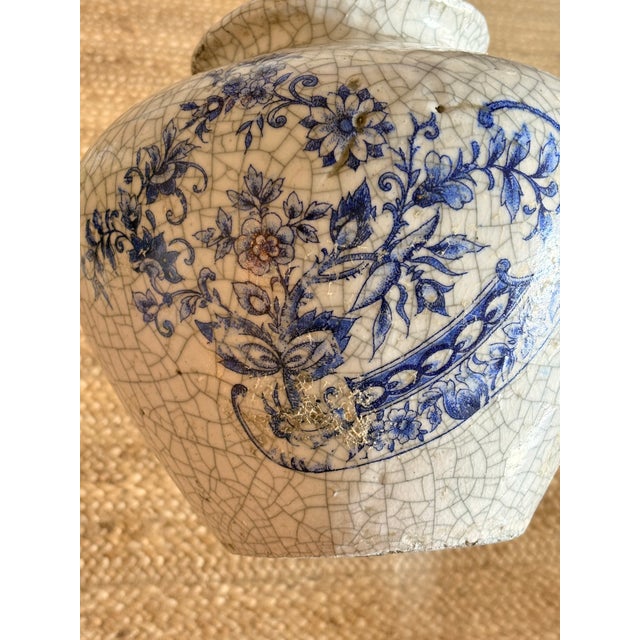 Vintage Large French Clay Crackle Glaze Set of 2 Pots Urn Vase For Sale - Image 13 of 16