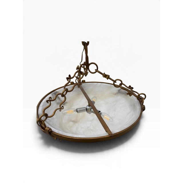 French Late 20th Century Neoclassical Carved Alabaster Inverted Bowl Chandelier For Sale - Image 3 of 11