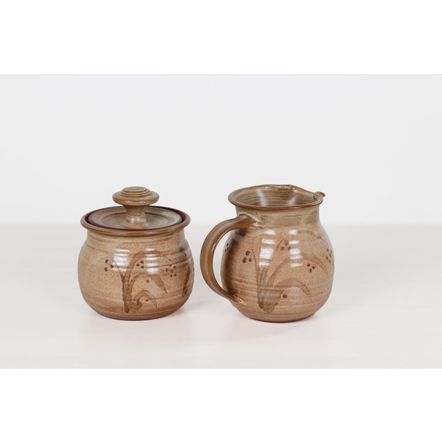 1980s 1988 Handmade Studio Pottery Sugar Bowl & Creamer Set | Signed by Artist For Sale - Image 5 of 12