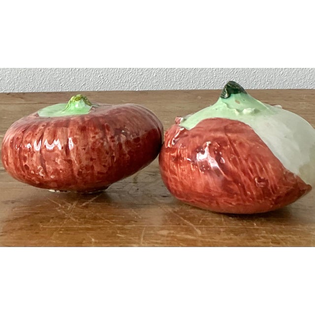 Hollywood Regency Vintage Italian Glazed Ceramic Persimmons - Set of 2 For Sale - Image 3 of 11