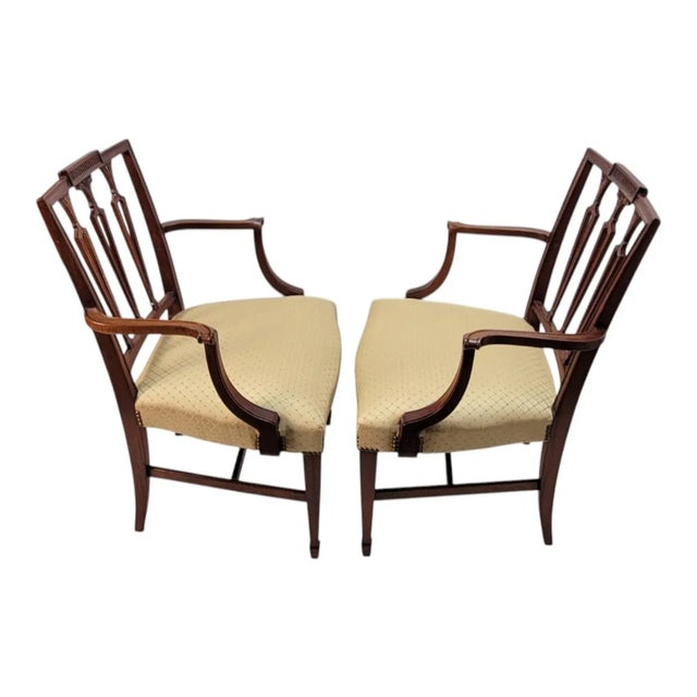 Wood 19th C English Hepplewhite Mahogany Armchairs Pair Dining or Side Chairs For Sale - Image 7 of 18