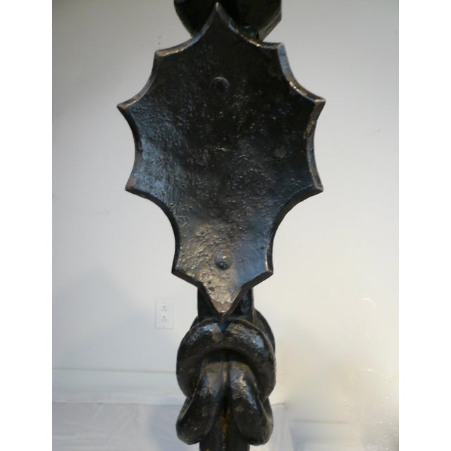 Brass Massive Pair Wrought Iron and Brass Andirons Attributed to Samuel Yellin For Sale - Image 8 of 11
