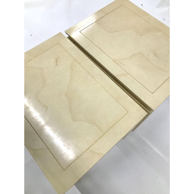 White Henredon Asian Inspired Faux Goatskin Tables — a Pair For Sale - Image 8 of 12