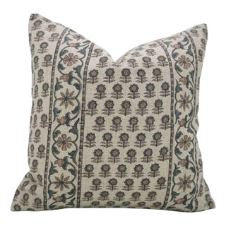 Decorative Cushion Cover 24x24 Inch Block Printed Home Accent Thick Linen- Anamika For Sale