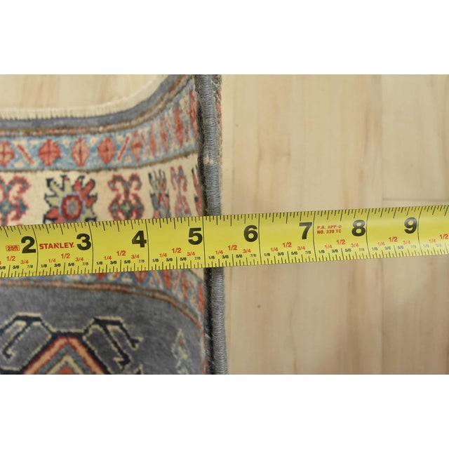 Kazak Rug 2’10” X 5’1” Blue Wool Tribal Hand-Knotted Oriental Carpet For Sale - Image 10 of 12