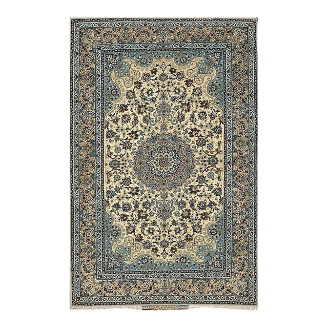 1940s Traditional Ivory Medallion Antique Isfahan Silk by Sarraf Mamoury Rug For Sale