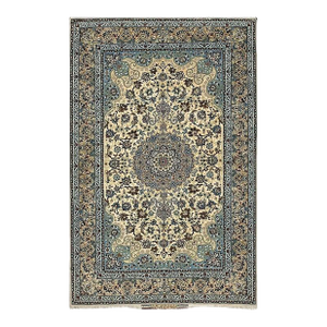 1940s Traditional Ivory Medallion Antique Isfahan Silk by Sarraf Mamoury Rug