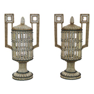 Art Deco Style Glass Bead Table Lamps, 1950s, Set of 2 For Sale