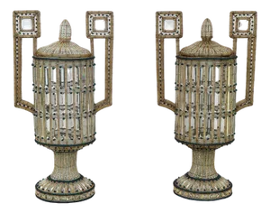 Art Deco Style Glass Bead Table Lamps, 1950s, Set of 2
