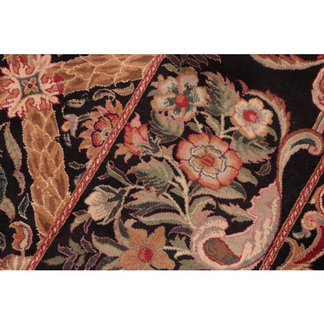 Elegant Floral Pak-Persian Black/Brown Wool Rug - 8'2'' X 10'2'' For Sale In New York - Image 6 of 9