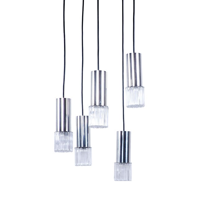 Vintage Glass and Chrome Cascade Pendant Lamp, 1960s For Sale