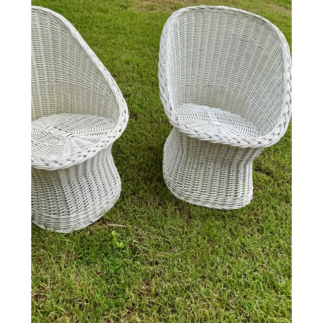 Set of (2) Vintage Wicker Rattan Barrel/Bucket Style Chairs For Sale In Mobile - Image 6 of 14