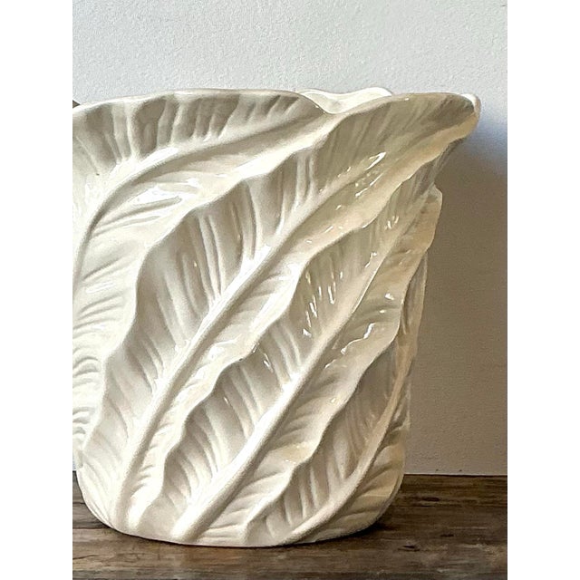 Vintage Glazed Ceramic Banana Leaf Planter For Sale - Image 10 of 12