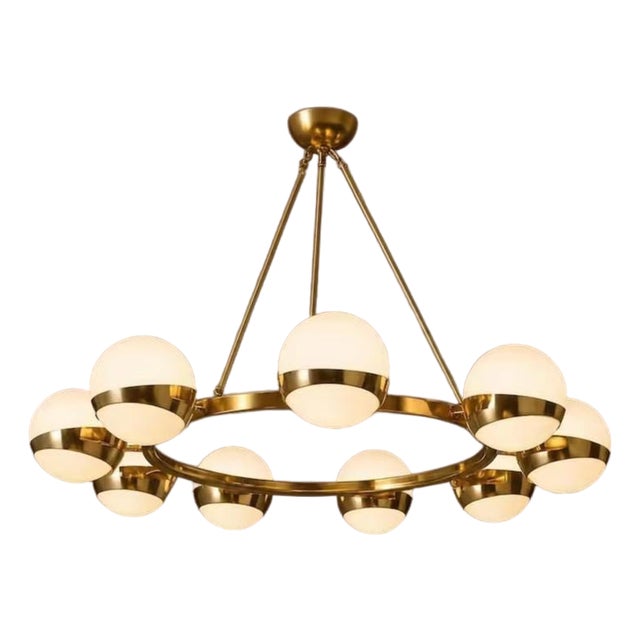 Mid Century Modern Large Ring Chandelier - With Frosted Glass Globe For Sale