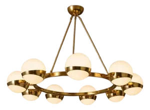 Mid Century Modern Large Ring Chandelier - With Frosted Glass Globe