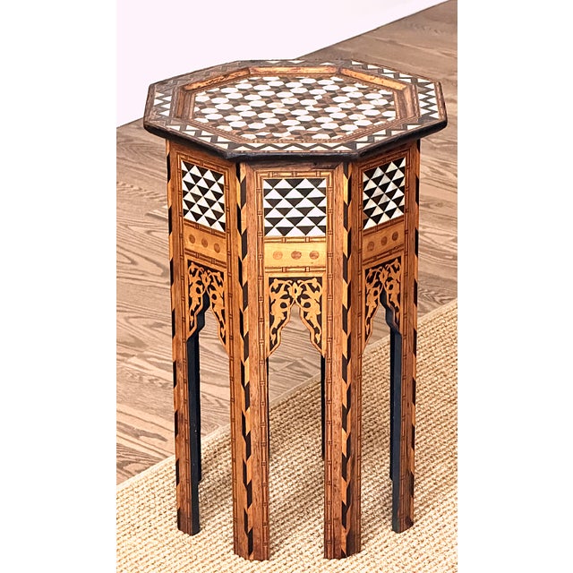 Moroccan Antique Moroccan Side Table With Shell and Wood Inlay For Sale - Image 3 of 11