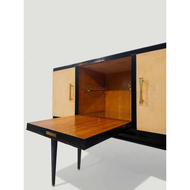 Mid-Century Italian Black Lacquered Parchment Bar Cabinet or Sideboard, 1950s For Sale - Image 17 of 18