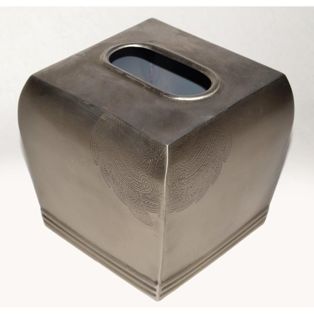 Alessi 20th Century Embossed Handmade Silver Steel Tissue Box Cover Arts & Crafts For Sale - Image 4 of 16