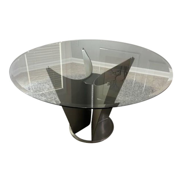Vintage Italian Cassoni Vele Style Sculptural Steel Butterfly Table With Glass Top, Circa 1980's For Sale