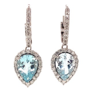 Natural Aquamarine Diamond Earrings 14k Gold 3.61 Tcw Certified For Sale