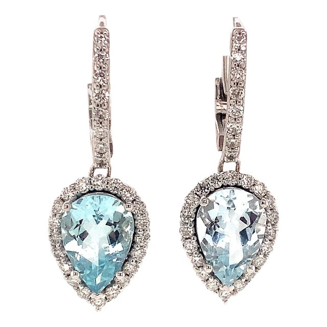 Natural Aquamarine Diamond Earrings 14k Gold 3.61 Tcw Certified For Sale