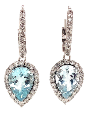 Natural Aquamarine Diamond Earrings 14k Gold 3.61 Tcw Certified