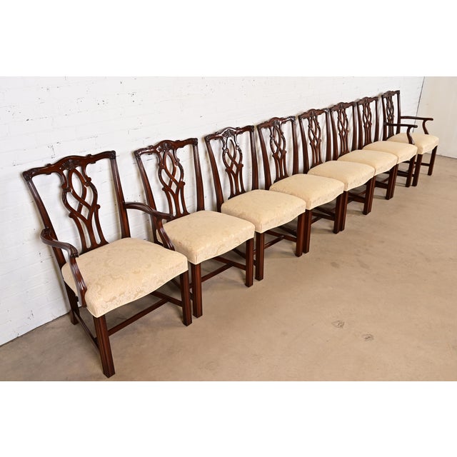 Kindel Furniture Kindel Furniture Georgian Carved Mahogany Dining Chairs, Set of Eight For Sale - Image 4 of 14