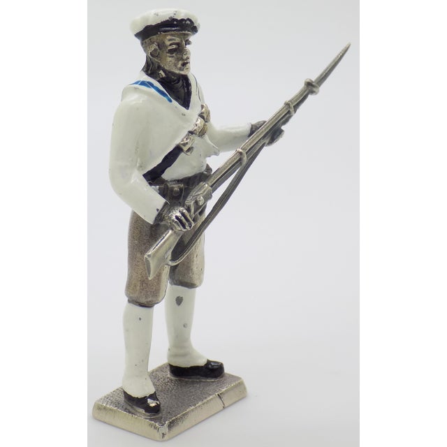 Italian Vintage Italian Genuine Silver 1911 Royal Navy Sailor Combat Rare Figurine Made in Milan For Sale - Image 3 of 13