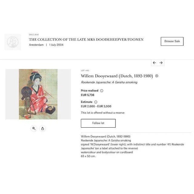 Early 20th Century Mid 20th Century "Geisha with Mirror" Portrait Painting by Willem Dooyewaard, Framed For Sale - Image 5 of 10