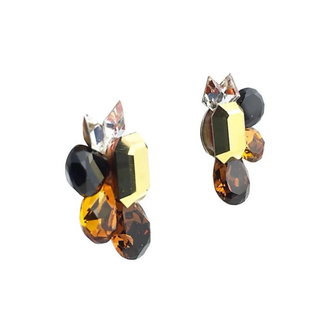 1980s Wendy Gell Yellow, Brown, and Black Bangles, Earrings, Brooch Jewelry Set - 6 Pieces For Sale - Image 4 of 11