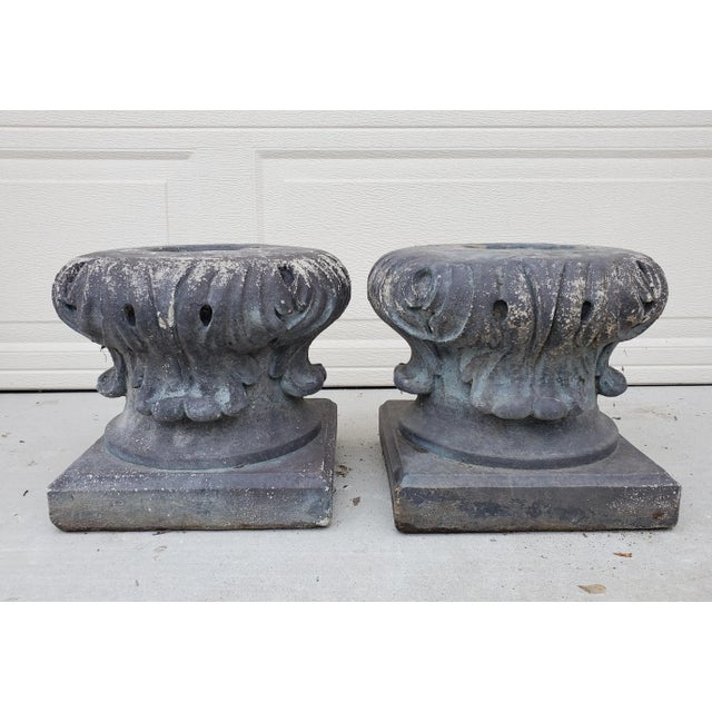 Pair of 1920s Architectural French Cast Stone Painted Column Base Pedestals For Sale - Image 10 of 13