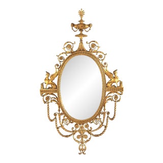 Antique Egyptian Revival Neoclassical Gilt Bronze Sphin Wall Mirror C1890 For Sale