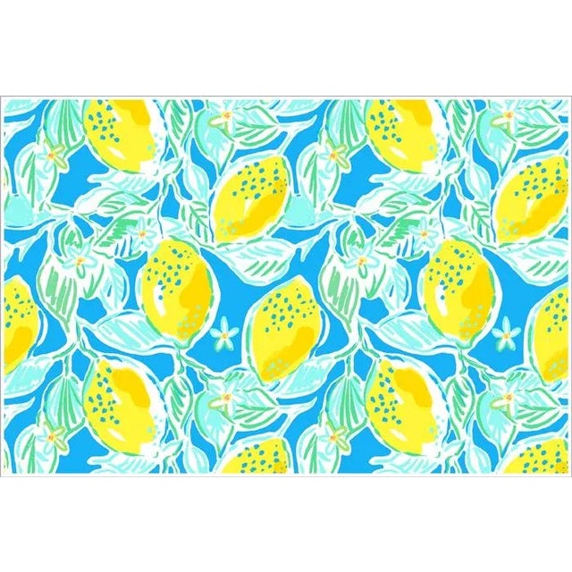 Contemporary Lemons With Blue Background Paper Placemat Pads- Set of 30 For Sale - Image 3 of 3