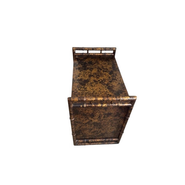 Vintage Chinoiserie Faux Bamboo Gold Tortoise Side Cabinet With Drawer For Sale - Image 9 of 12
