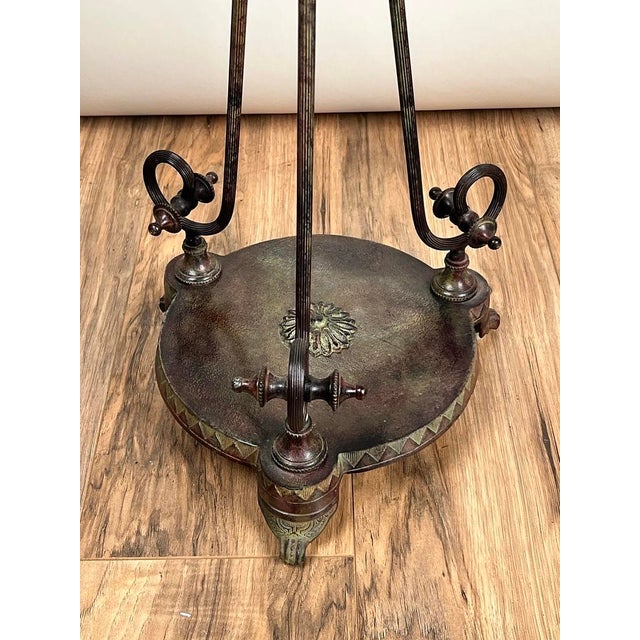 Metal Vintage Verdigris Bronze Neoclassical Style Glass End Table For Sale - Image 7 of 8