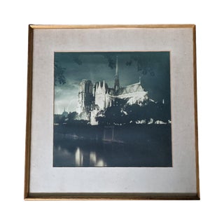 Vintage Notre Dame Cathedral Night Time Photograph Framed Art For Sale