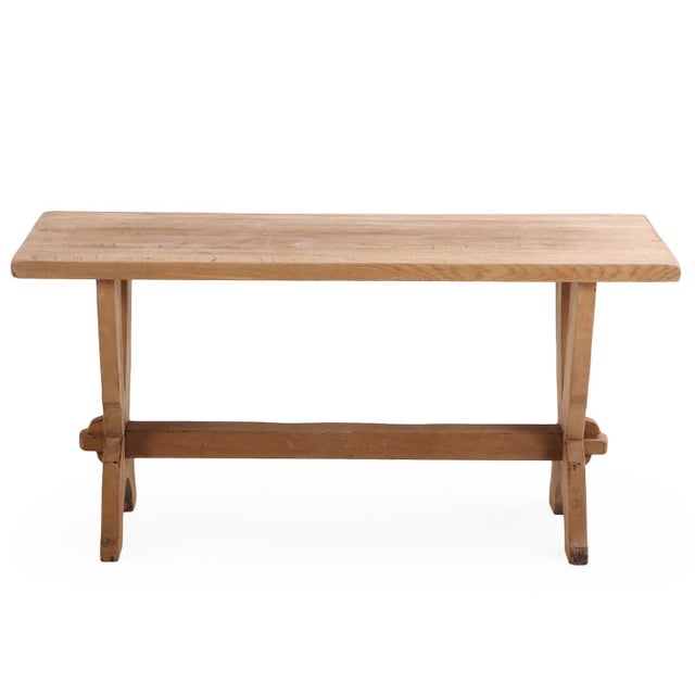 French A Small French Solid Oak Trestle Table, C. 1950. For Sale - Image 3 of 7