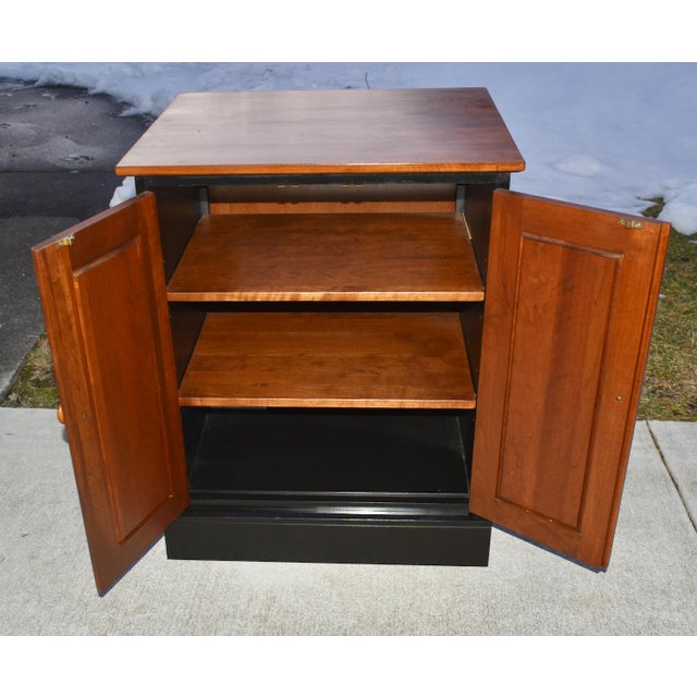 Wood Vtg. Ethan Allen Black & Cherry Two Door Transitional Style Cabinet For Sale - Image 7 of 13