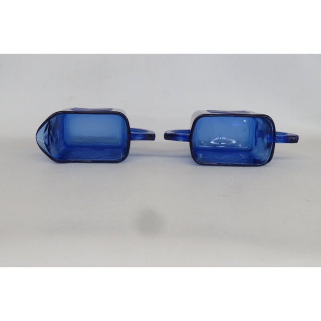 Mid 20th Century Hazel Atlas Cobalt Blue Glass Sugar Bowl and Creamer Set Chevron Pattern For Sale - Image 13 of 14