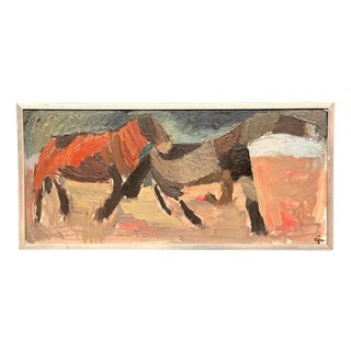Calle Johansson, Two Horses, 1959, Oil Painting on Panel, Framed For Sale