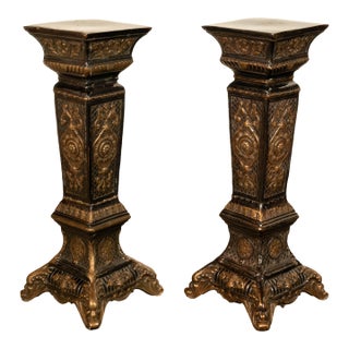 Pair Antique Regency Louis XV Style Gilt Bronze Pedestals Column Stands 1910 For Sale