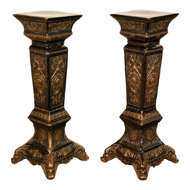 Pair Antique Regency Louis XV Style Gilt Bronze Pedestals Column Stands 1910 For Sale