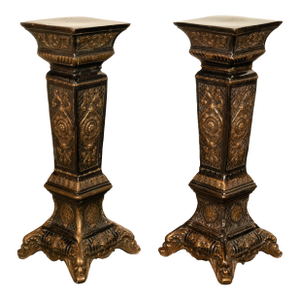 Pair Antique Regency Louis XV Style Gilt Bronze Pedestals Column Stands 1910
