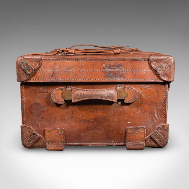 Large Antique Trunk Case, English, Leather, Suitcase, Shop Display, Edwardian For Sale - Image 6 of 12