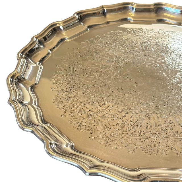 Silver Vintage Reed & Barton Chippendale Silver Plate Floral Serving Tray 14” For Sale - Image 8 of 14