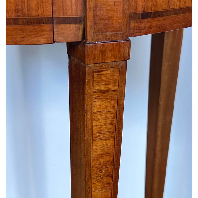 Brown French Louis XVI Style Tulipwood Marquetry Veneered Circular Side Table For Sale - Image 8 of 9