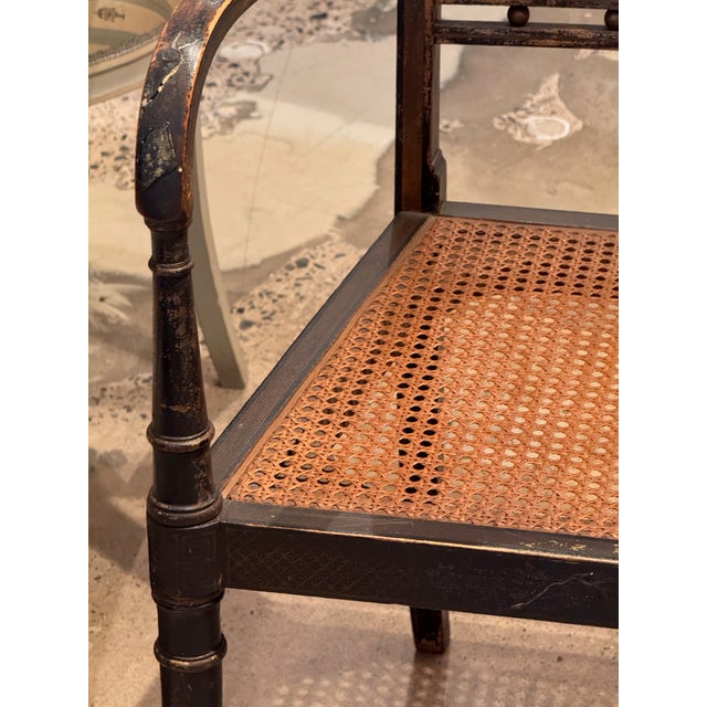 Wood 19th Century Regency Ebonized Armchair With Painted Back Panel For Sale - Image 7 of 14