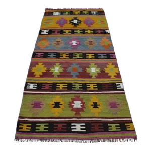 1970s Scandinavian Green Striped Kilim Rug